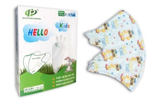 Khẩu Trang Em Bé Hello Kids 3D ( Hoạ Tiết Mèo Đeo Kính - 10 Cái/Hộp)